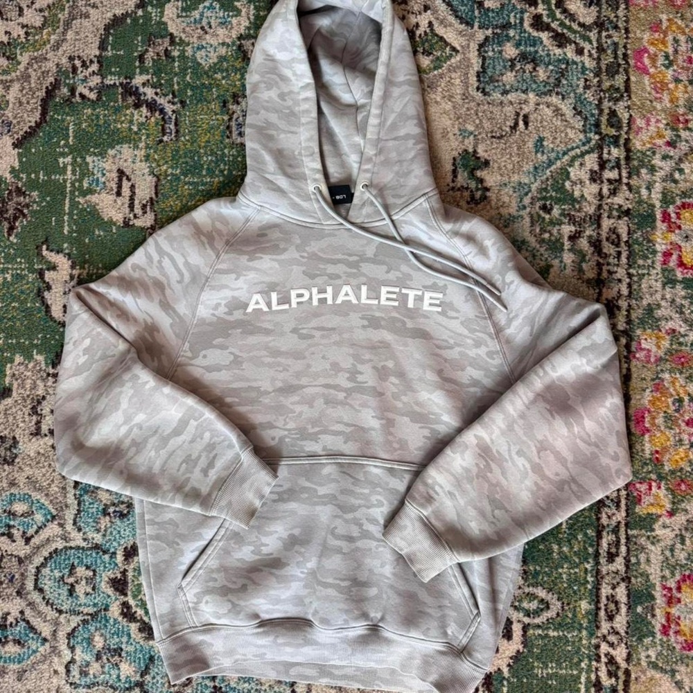 Men's Grey and White Camo Alphalete Activewear Hoodie
